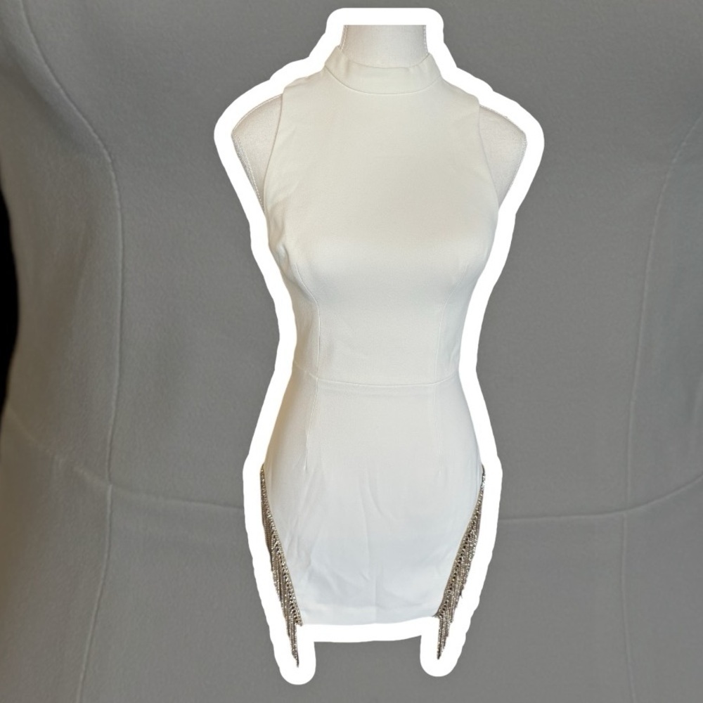 HOUSE OF CB Charlize White Crystal Fringe Mini Dress XS Bridal Holiday - Picture 5 of 13
